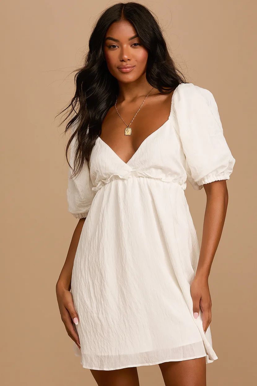 Take Me On a Stroll White Puff Sleeve Babydoll Dress | Lulus (US)