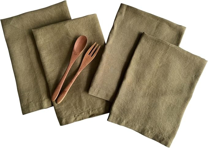Linen Napkins – 100% French Flax – Stonewashed Pure Linen Cloth Napkins – Mitered Corners ... | Amazon (US)