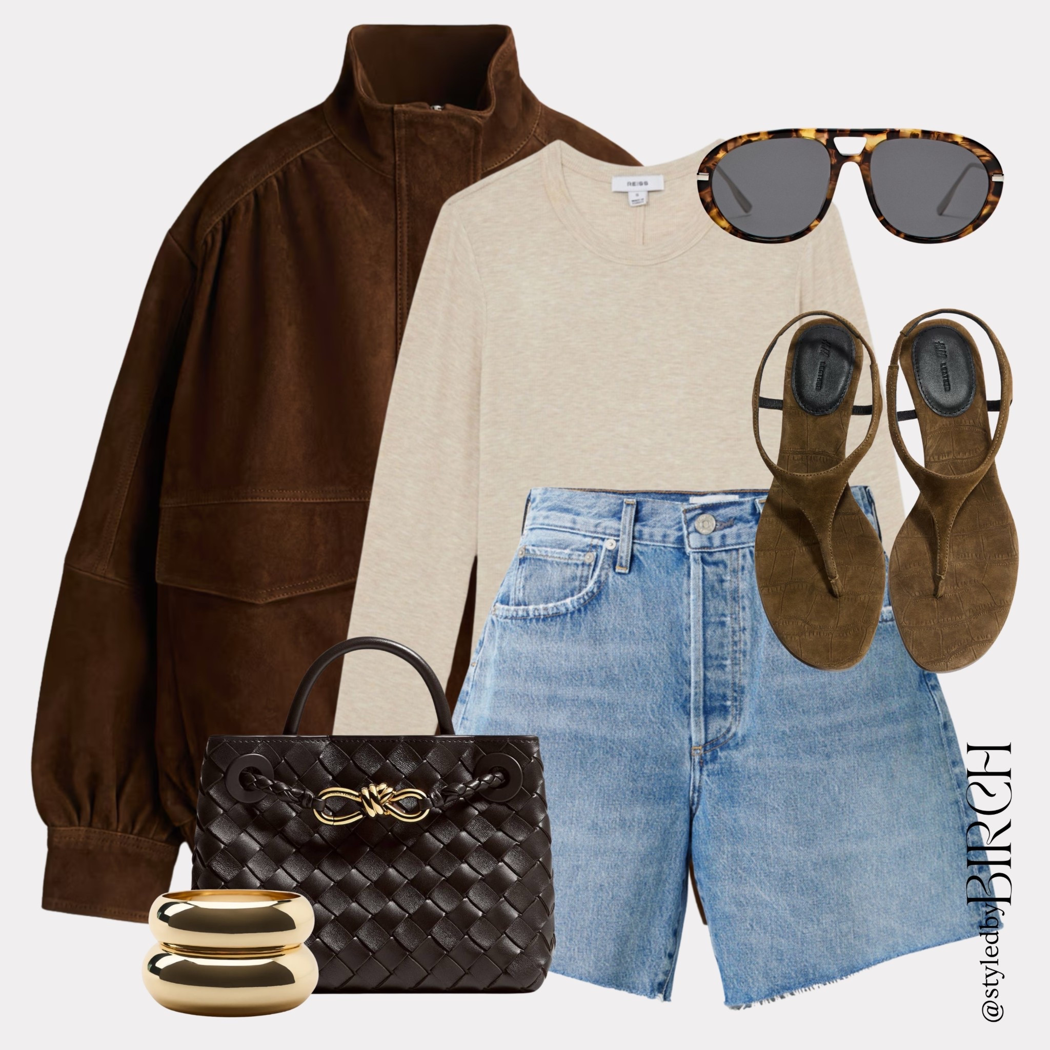 When it looks like spring outside but there is still very much a chill in the air 🤎

This is the exact outfit for that in between moment.

#ootd #outfitinspo #springoutfit #britishspring #chicstyle

Tags 🏷️
Chocolate brown suede zip jacket, cream long sleeve top, blue denim shorts, dark brown woven leather tote bag, olive suede flat sandals, tortoiseshell aviator sunglasses, gold chunky ring

#LTKspring #LTKsummer #LTKeurope