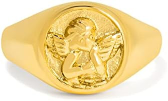 Gold Chunky Signet Stackable Pinky Ring for Women Men, Guardian Angel Cherub, Tarnish-Resistant 1... | Amazon (US)