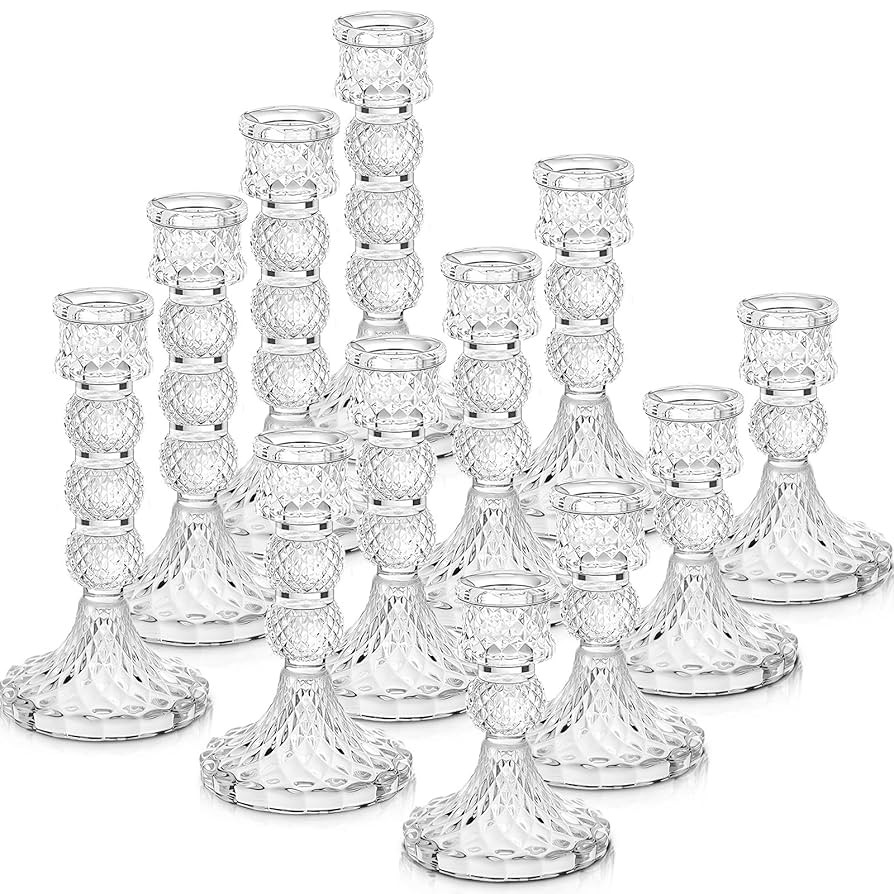 Mumufy 12 Pack Glass Taper Candle Holders Clear Candlestick Holder Fit 0.8 Inch Candles 4'' 5'' 6... | Amazon (US)