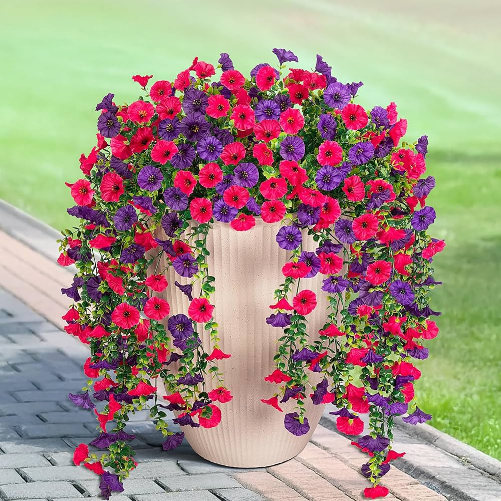 Artificial Hanging Flowers for Outdoor, 2pcs Fake Plants Long Vine Morning Glory Eucalyptus, UV R... | Amazon (US)