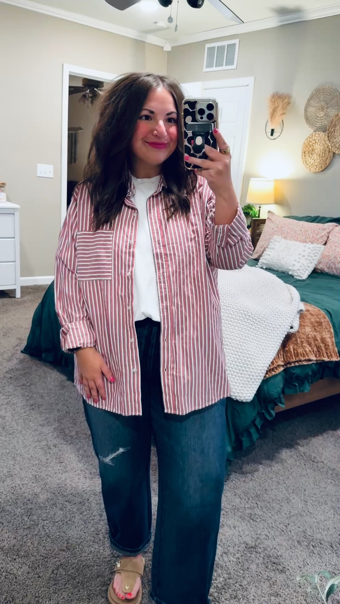 Lightweight layers are my favorite for spring 🌿 This striped button down from Target is the perfect throw-on piece—easy, breezy, and so good for the classroom or weekend errands. Stripes just never go out of style! 🤍

sandals: fit true to size // wearing a 5
jeans: fit true to size // wearing a 14
bubbe tee: fits true to size // wearing a large
button up: fits true to size // wearing a large 

 

#LTKootd #LTKMidsize #LTKWorkwear