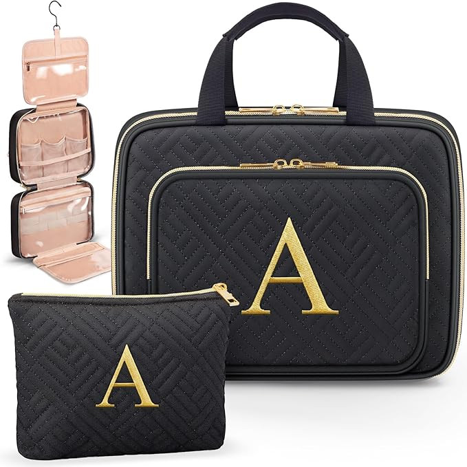 Gifts for Women, Initial Toiletry Makeup Bag Hanging Travel Organizer Cosmetic Bag with Embroider... | Amazon (US)