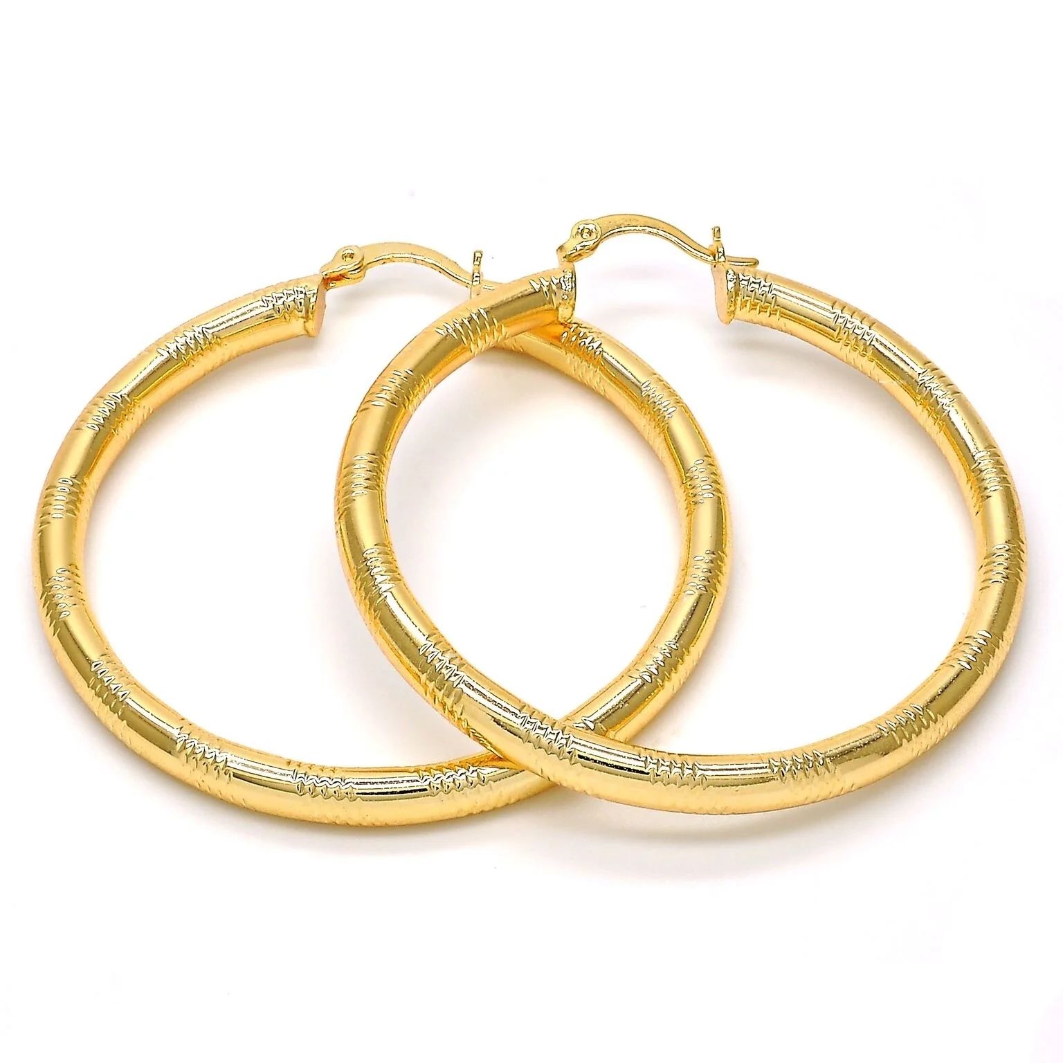 18K Gold Filled Diamond Cut Hoop Earrings 50mm | Walmart (US)