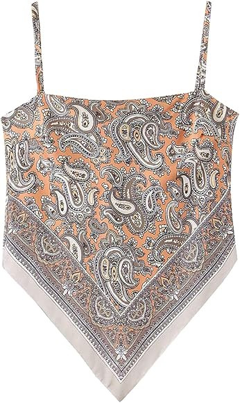 Arjungo Women's Paisley Print Tie Back French Knot Hanky Hem Spaghetti Straps Handkerchief Cami B... | Amazon (US)