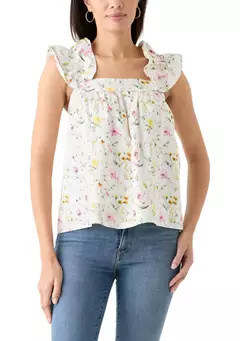 Crown & Ivy™ Women's Embroidered Ruffle Floral Printed Top | Belk