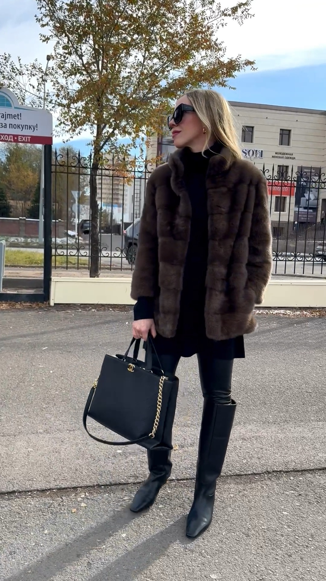 Brown fur coat, espresso brown, Commando faux leather leggings, all black outfit with brown coat, kitten heel black knee high boots

#LTKShoeCrush #LTKOver40 #LTKSeasonal