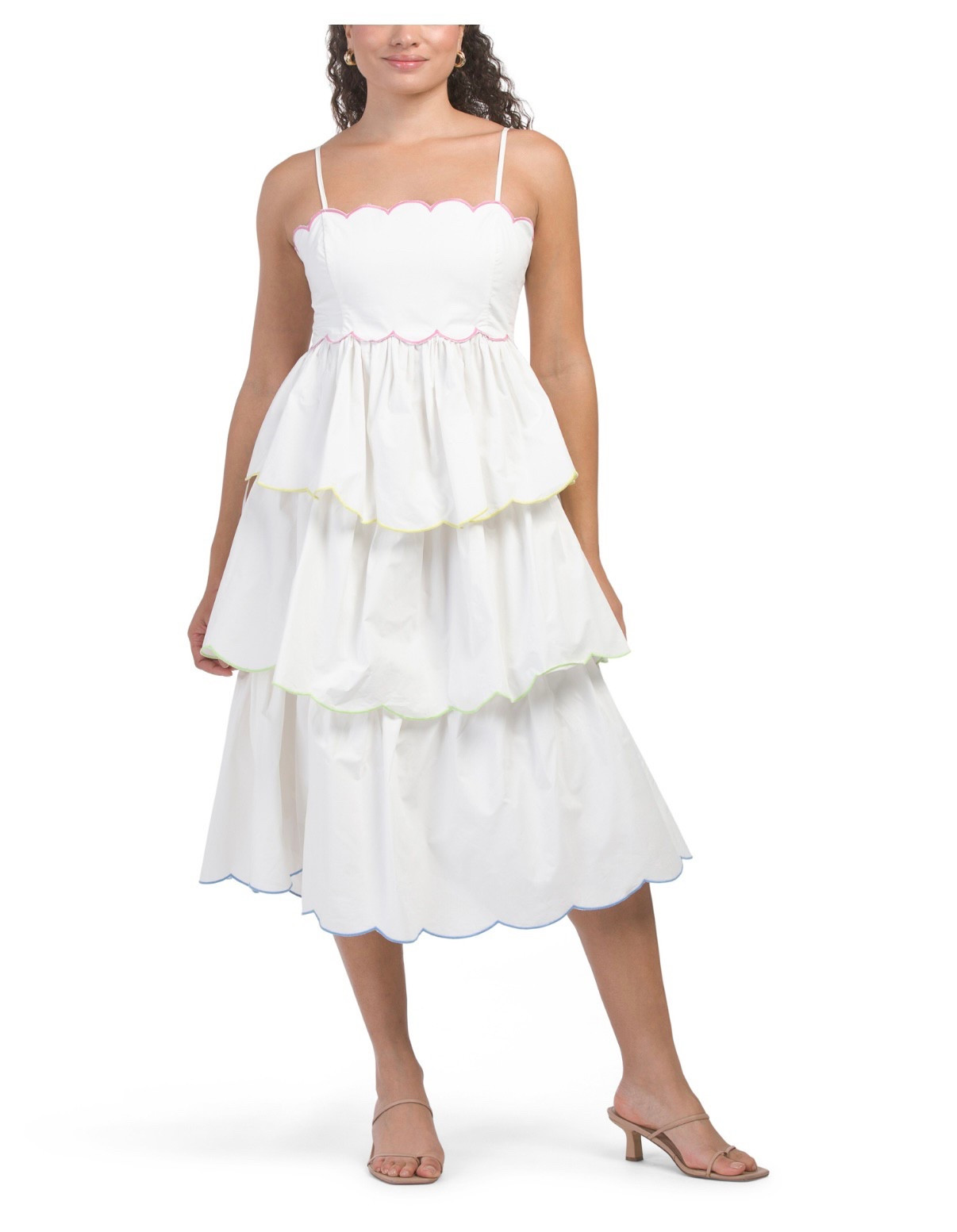 White scalloped edge midi dress, spaghetti strap, ruffle dresss

#LTKStyleTip #LTKFindsUnder50 #LTKSpringSale