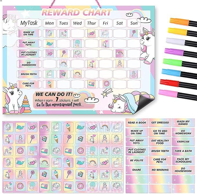 Unicorn Chore Chart for Kids,Magnetic Behavior Reward Chart at Home Daily,Responsibility Chart fo... | Amazon (US)