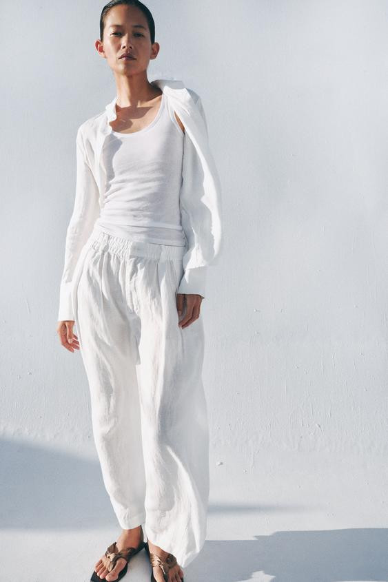 ZW COLLECTION LINEN PLEATED PANTS | Zara US