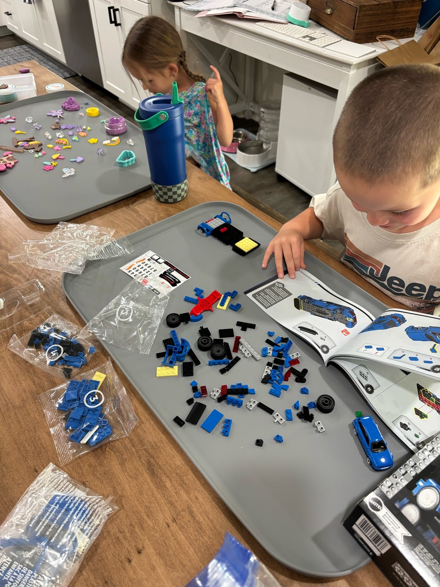 The mats everyone always wants the link for 😂 they wipe super easy. They contain legos, rice, sand, play dough. And they roll up great. 
We also do all our school work on them!

#LTKHome #LTKKids