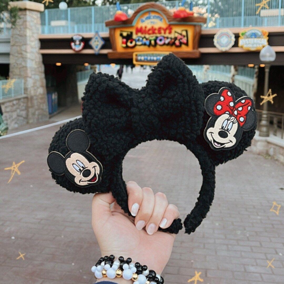 Black Teddy Bear Sherpa Minnie Mouse Ears | Black Mickey Mouse Ears | Black Mouse Ears | Soft She... | Etsy (US)