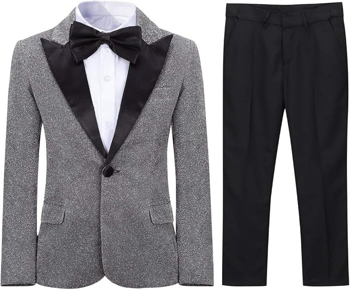 SWOTGdoby Boys Fashion Suit Tuxedo Slim Fit 3 Pieces Golden Shiny Green Silver Jacket Pants Bowti... | Amazon (US)