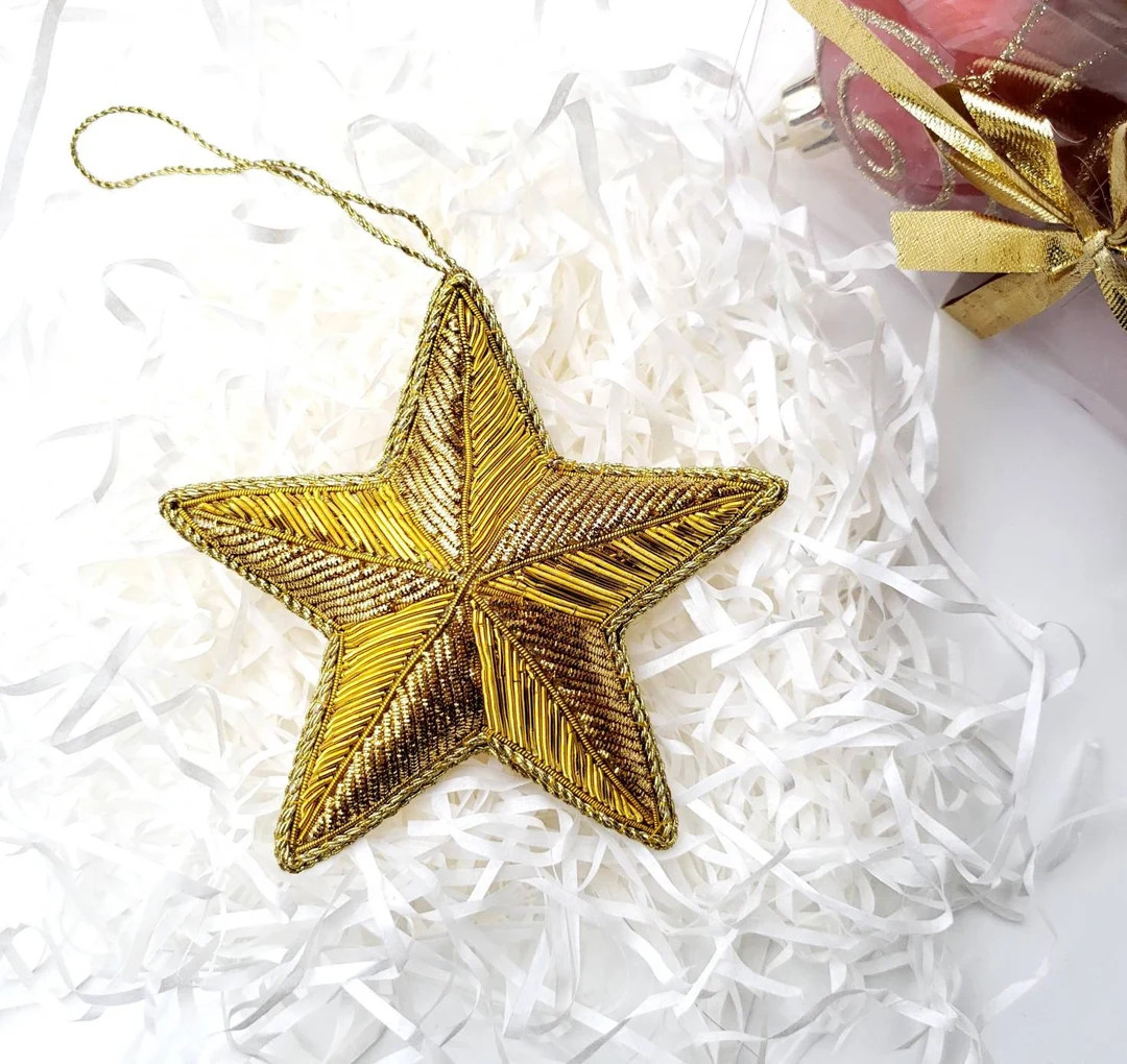 Handmade Gold Star Christmas Ornament: Embroidered Texas Holiday Decor - Etsy | Etsy (US)