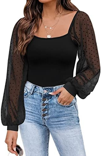 DOROSE Womens Mesh Long Sleeve Shirts Casual Blouses Tops | Amazon (US)