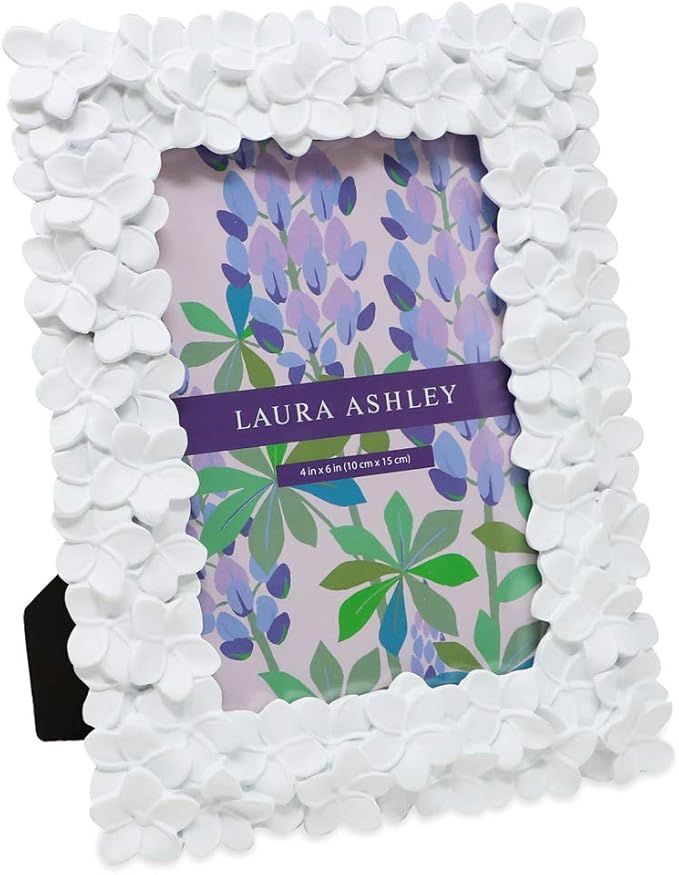 Laura Ashley 4x6 White Flower Textured Hand-Crafted Resin Picture Frame w/ Easel & Hook for Table... | Amazon (US)