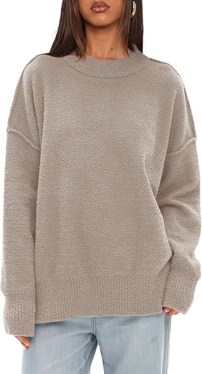 Darong Women Oversized Fuzzy Knit Sweater Long Sleeve Crew Neck Side Slit Pullover Sweaters Fall ... | Amazon (US)