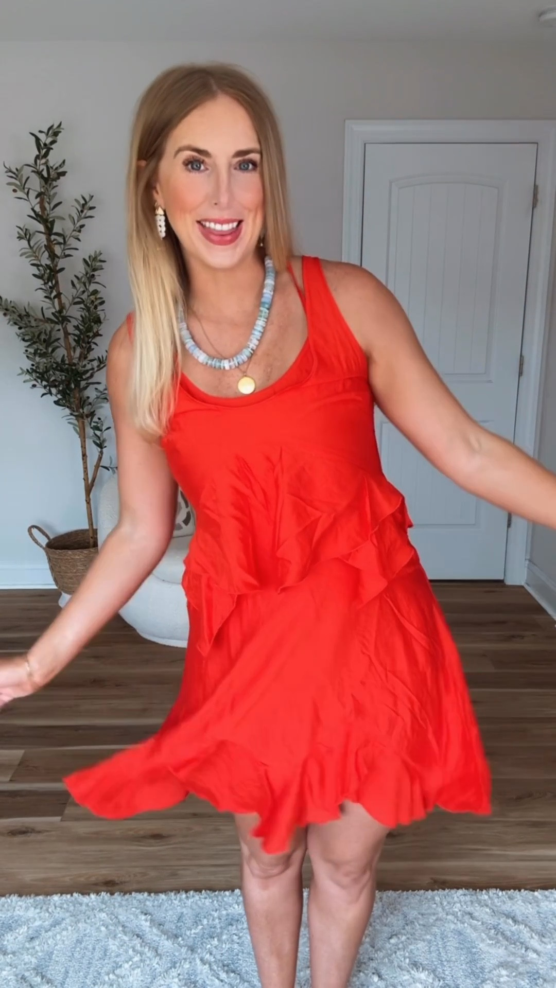 Flirty red ruffle dress from Walmart! 

#LTKootd #LTKmomlife