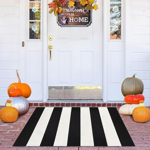 Aoczes Black and White Striped Outdoor Rug 2x3 Cotton Woven Rug Small Front Porch Rug Door Mats Reversible Foldable Washable Indoor Outdoor Carpet Area Rugs for Entryway Farmhouse Decor Doormats | Amazon (US)