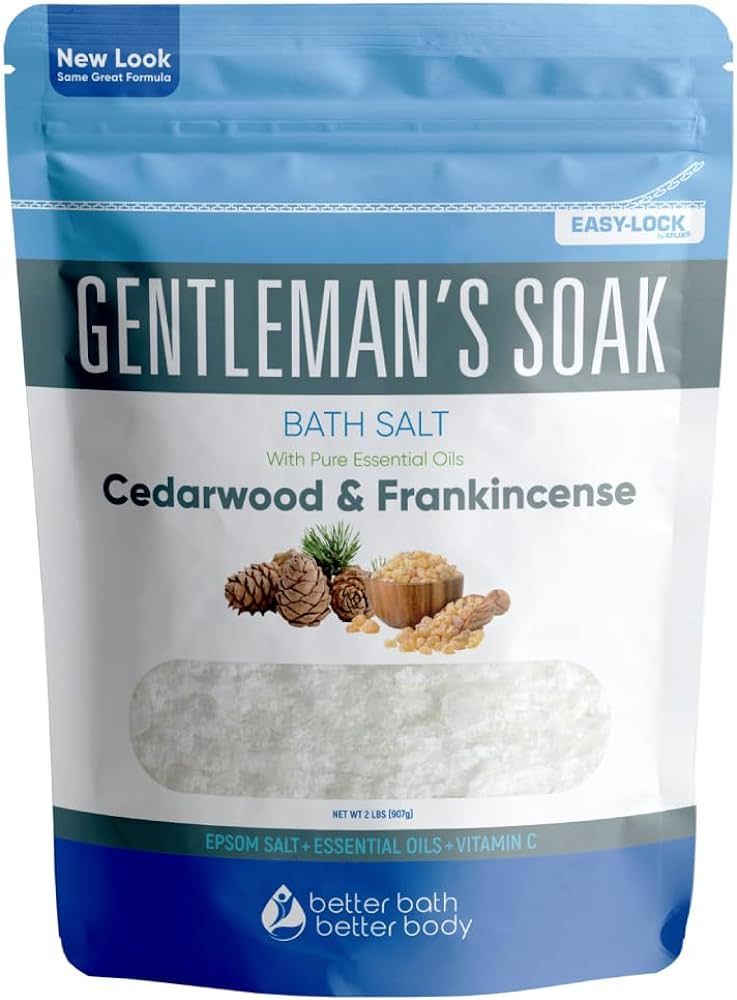 Gentleman's Bath Salt 32 Ounces Epsom Salt with Natural Cedarwood, Frankincense, Eucalyptus and P... | Amazon (US)
