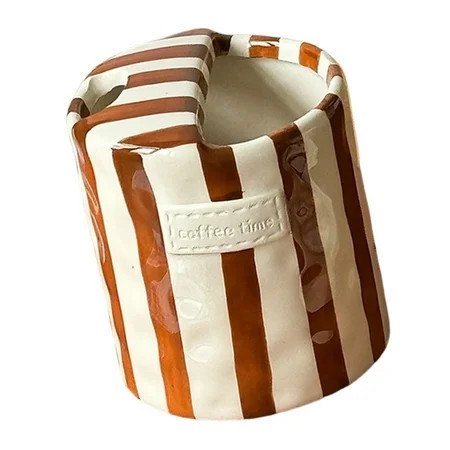 Artistic Retro Striped Ceramic Coffee Cup Handheld Mug with Sip Top Lid For Milk Juices Home Office Use Drinkware Gift | Walmart (US)