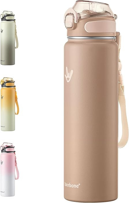 Enerbone 32 oz Insulated Water Bottle, Stainless Steel Bottle with Carrying Strap, Double-Wall Va... | Amazon (US)