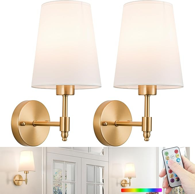Battery Wall Sconces Set of Two,Battery Operated Sconces Up to 50 Hours Long Life,Rechargeable Co... | Amazon (US)