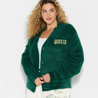 Wicked x Katie Kime Women's Logo Graphic Cardigan - Emerald Green 1X | Target