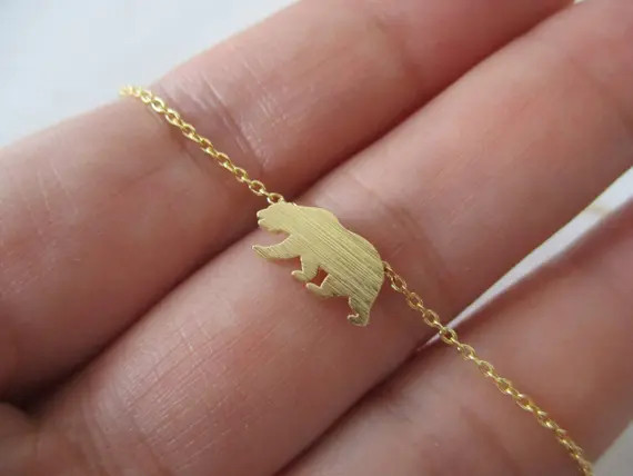 Gold bear necklace, Tiny Gold, Silver, Rose Gold bear necklace...dainty handmade necklace, everyd... | Etsy (US)
