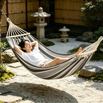 Upgraded 320G Thick Canvas Single Camping Hammock, 550Lb Load Capacity With Dual Anti-Roll Beams, Metal Knots & Tree Straps For Outdoor Activities | Wayfair North America
