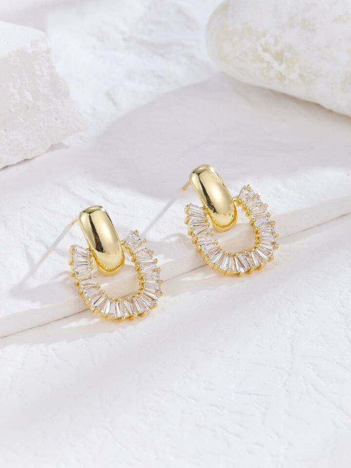 1pair Geometric Shape Cubic Zirconia Decorated Earrings | SHEIN