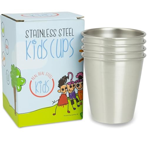 Stainless Steel Kids Cups - Metal Cups for Children and Toddlers, Premium 10 oz Stackable Drinking Glasses, BPA Free, Unbreakable (Natural Stainless Steel) | Amazon (US)