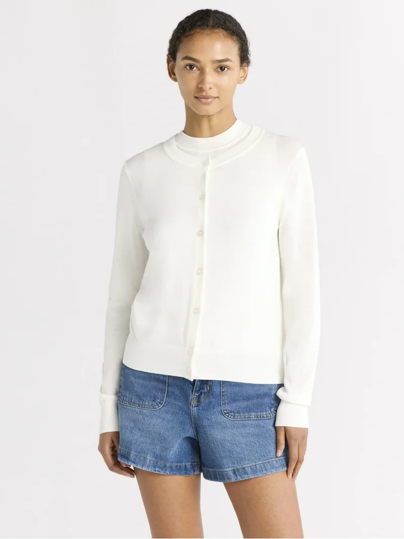 Free Assembly Women's Crewneck Cardigan Sweater, Lightweight, Sizes XS-XXL | Walmart (US)