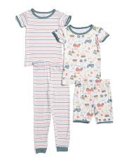 Toddler Boys 4pc Super Soft Truck And Stripe Print Pajama Set | TJ Maxx