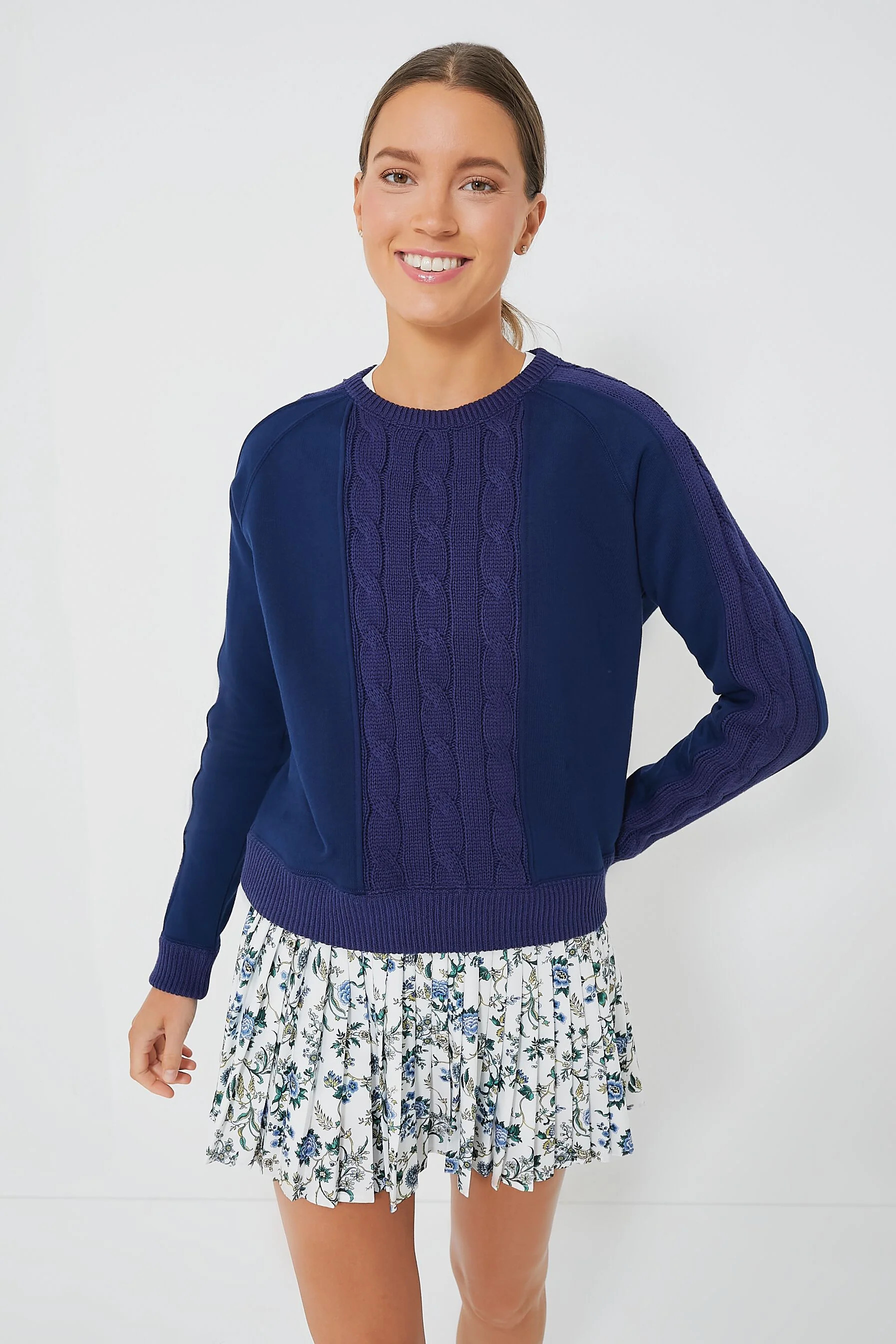 Navy Cable Knit Reid Sweatshirt | Tuckernuck (US)