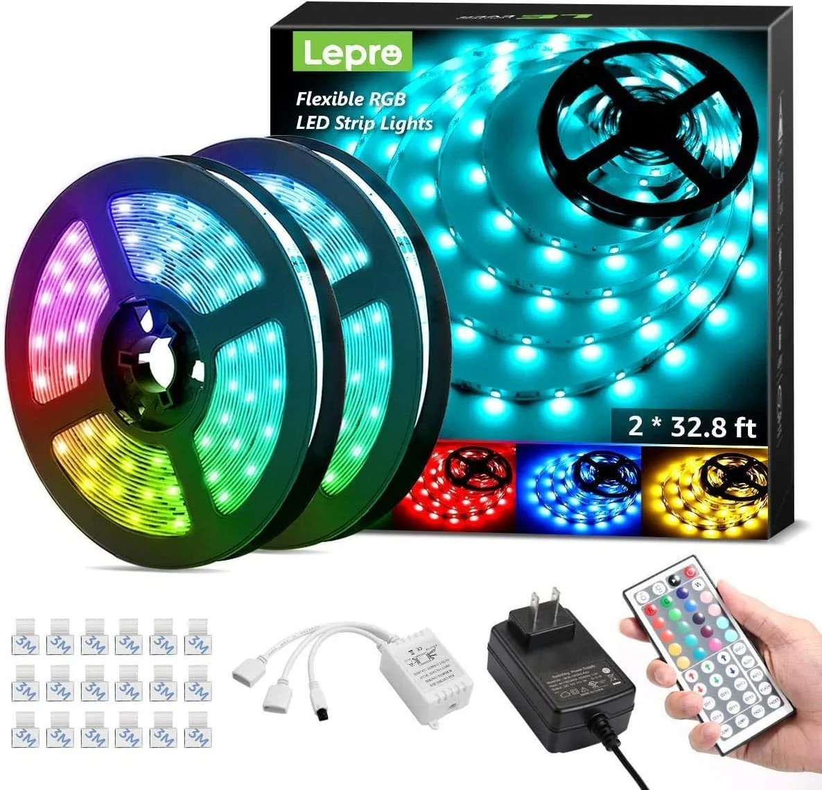 Lepro LED Lights for Bedroom 65.6ft , 5050 RGB LED Strip Light , Color Changing Tape Light with 4... | Walmart (US)