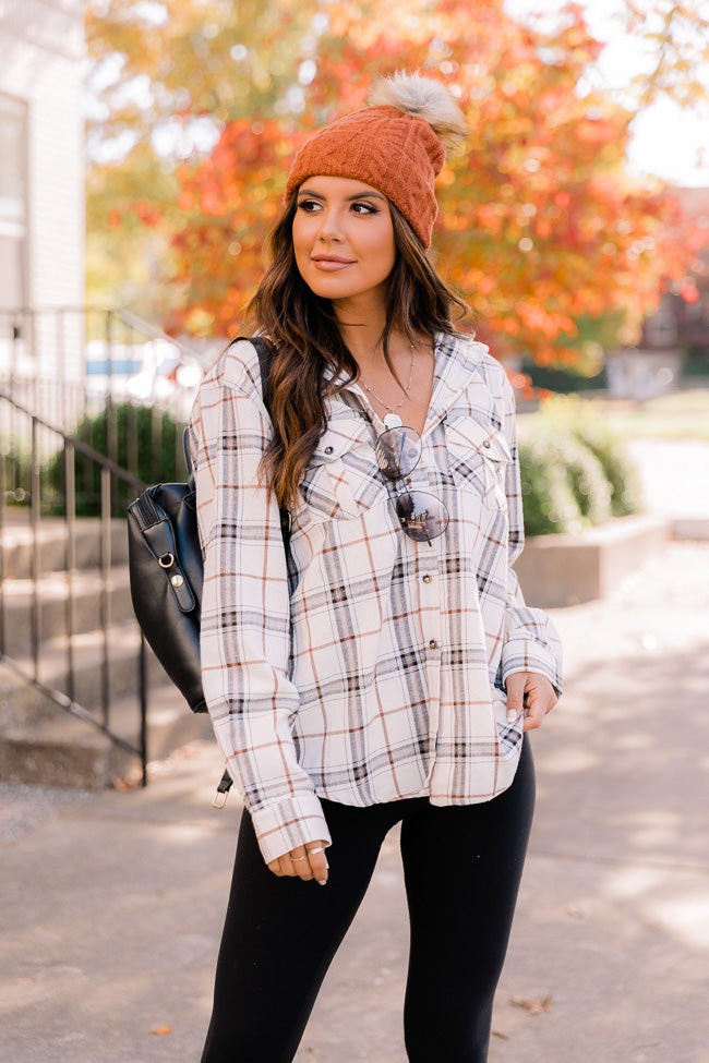 Simple Trends White Plaid Flannel Blouse | Pink Lily