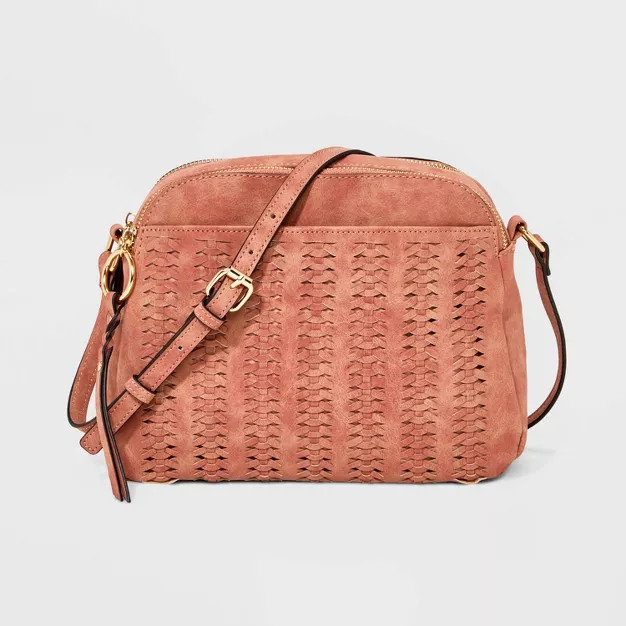 VR NYC Woven Front Pocket Double Zip Crossbody Bag - Clay Pink | Target