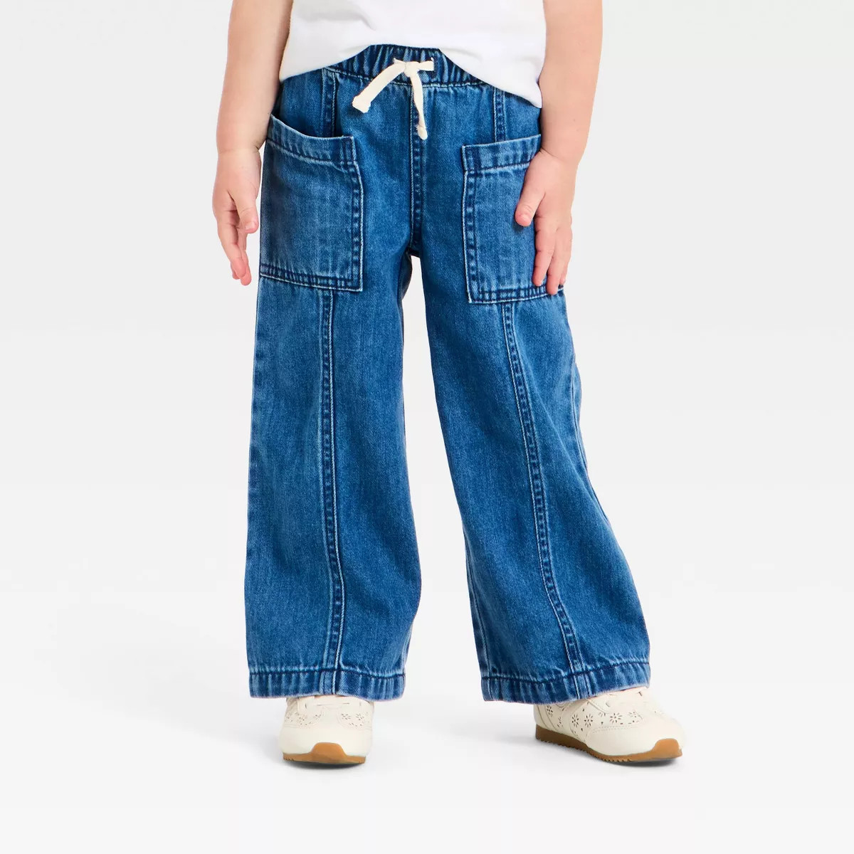 Toddler Girls' Wide Leg Denim Pants - Cat & Jack™ Dark Wash 3T | Target