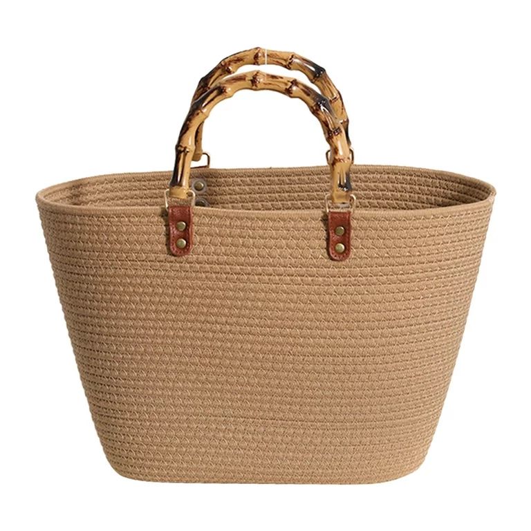 Yucurem Fashion Beach Bags Bamboo Handle Cotton Woven Tote Striped for Travel (Style 7) | Walmart (US)