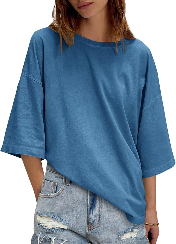 Tankaneo Womens Oversized Half Sleeve T-Shirts Summer Casual Crew Neck Tunic Tops Loose Fit Boxy ... | Amazon (US)