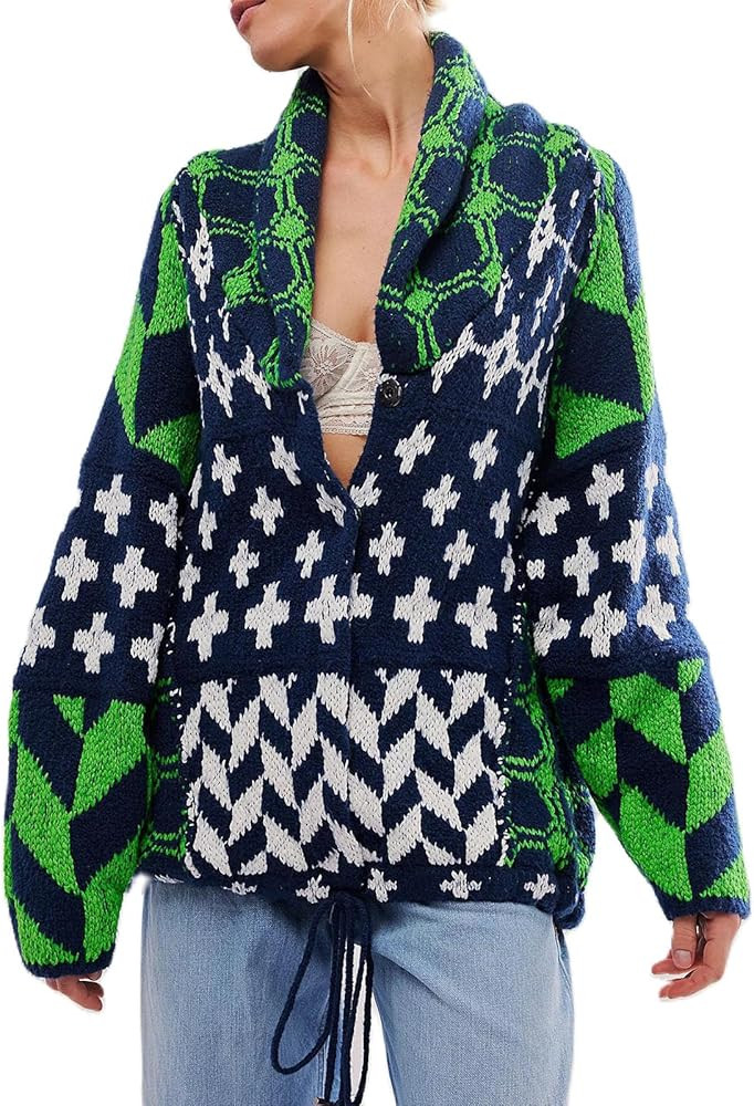 Cardigan Sweaters for Women Button Down Shawl Collar Oversized Sweater Coats Y2k Print Cardigans ... | Amazon (US)