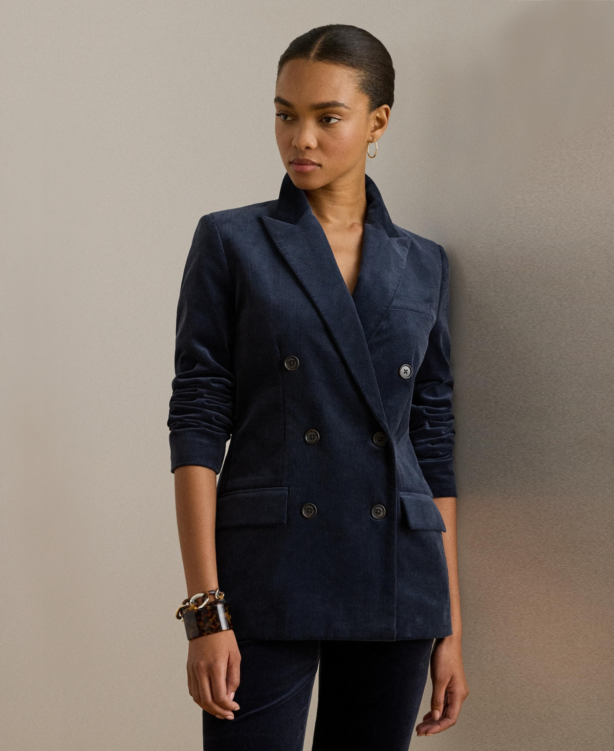 Lauren Ralph Lauren Women's Double-Breasted Corduroy Blazer - Lauren Navy | Macy's
