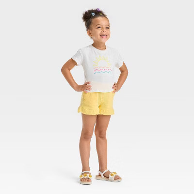 Toddler Girls' Sun and Waves T-Shirt & Shorts Set - Cat & Jack™ Yellow 12M | Target