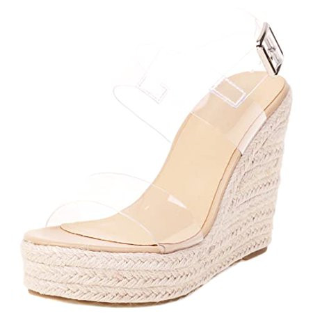 Espadrille Clear Straps Wedge Heel Sandals for Women Ankle Strap Summer Platform Dress Sandals | Walmart (US)