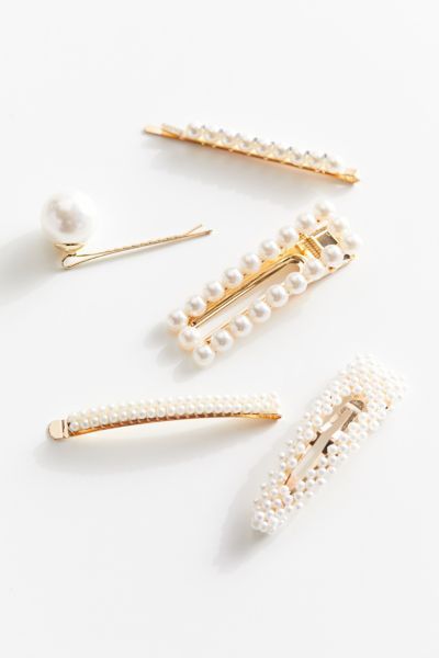 Luxe Pearl Hair Clip Set - Beige at Urban Outfitters | Urban Outfitters (US and RoW)