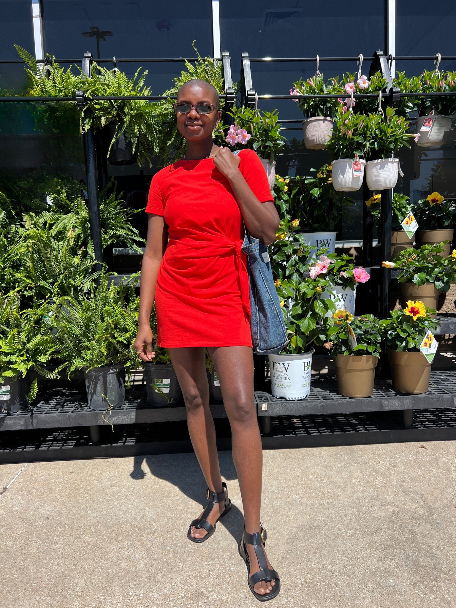 Red Short sleeve t-shirt dress and black thick strap sandals. 

#LTKSpringSale