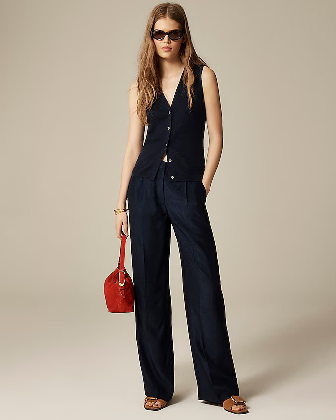 Essential wide-leg pant in textured satin | J. Crew US