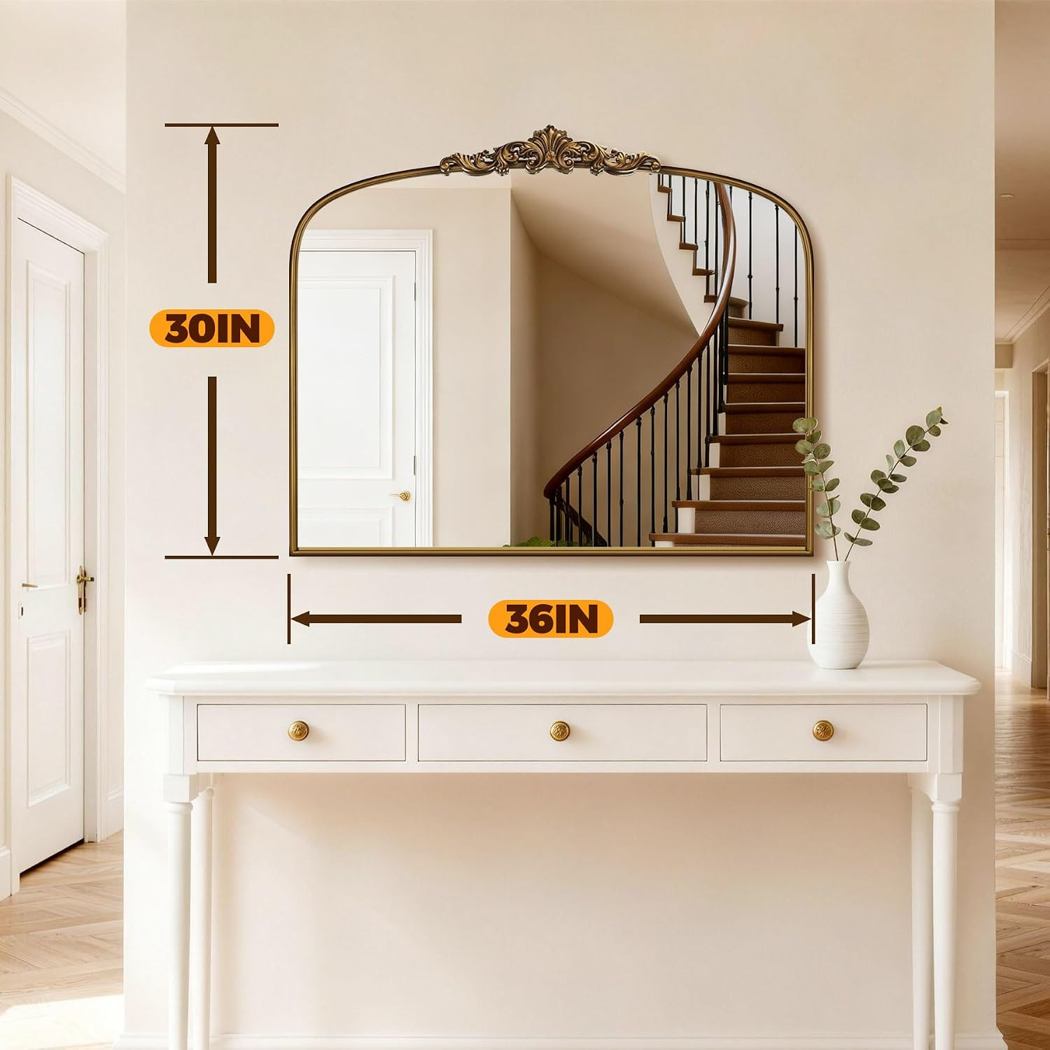 Vintage Gold Mirror 36"X30" Arched Antique Wall Mirror | Metal Frame, HD Tempered Glass, Include ... | Amazon (US)